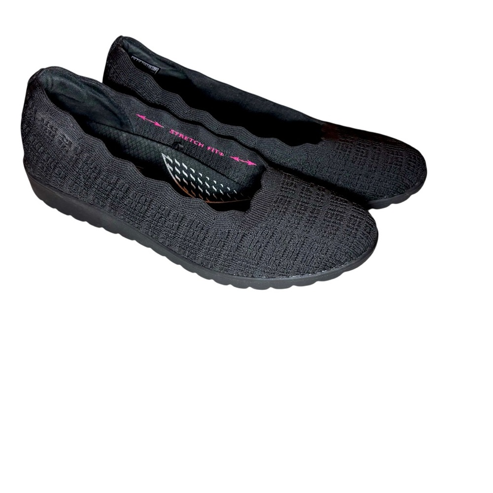Skechers Shoes Cleo Wedge Arch Fit Flats Black Textile Size 9 Air Cooled Stretch